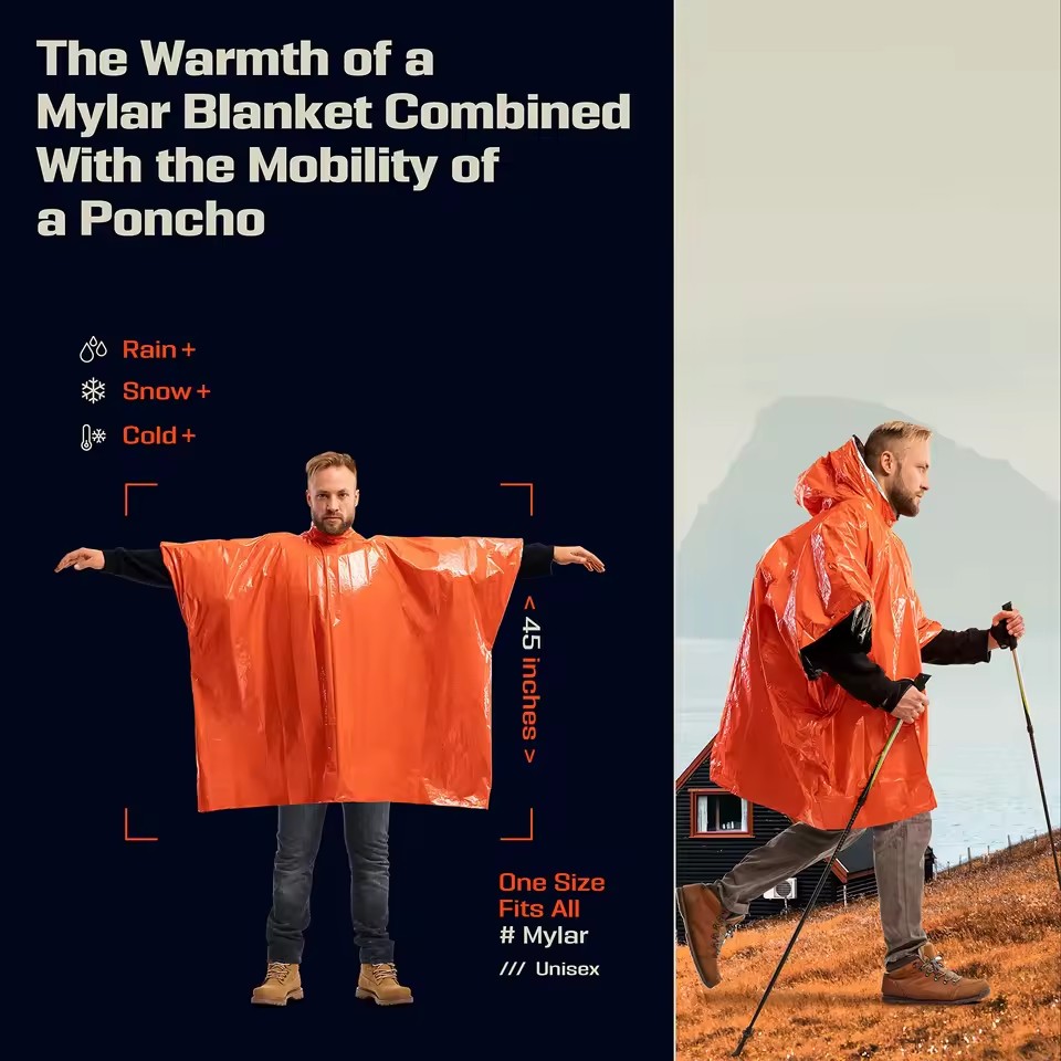 Survival Blanket Reflective - Poncho termico impermeabile per emergenze, ideale